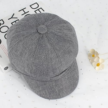 Women Cotton Blend Newsboy Cap Cabbie Paperboy Painter Visor Hat - color: Grey B