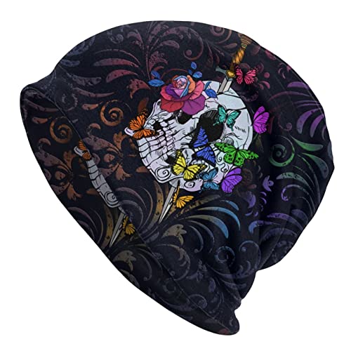 Flower Sugar Skull Beanie Hat Adult Skull Cap Warm Slouchy Knit Hat Headwear Gift for Men Women - color: Color- 10