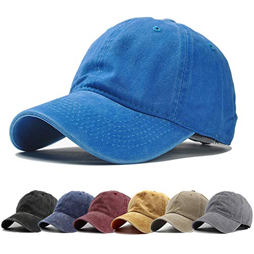 HH HOFNEN Baseball Cap Washed Cotton Unstructured Vintage Hat for Men Women - color: #1 Lake Blue