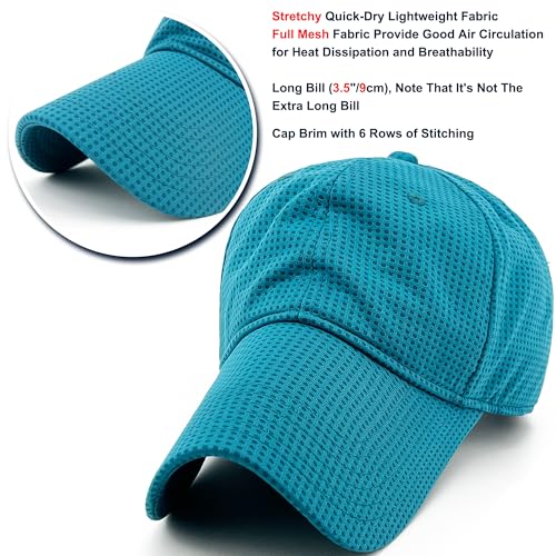 Long Brim Golf/Running Hat Full Mesh Baseball Cap Breathable - color: Lake-blue, size: One Size