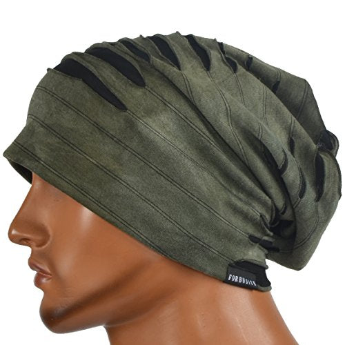 Men's Chic Striped Thin Baggy Slouch Summer Beanie Skull Cap Hat - color: 9a-green