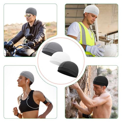 Cosmos 3 Pcs Cooling Skull Cap Helmet Liner Beanie Mesh Cycling Hat Head Wrap Under Helmets Motorcycle Hard Hat for Men Women - color: Black/White/Gray