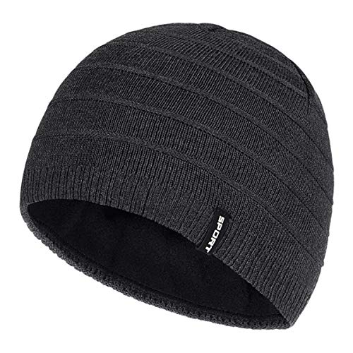 Mens Winter Beanie Hat Warm Knit Cuffed Plain Toboggan Ski Skull Cap (3 Patterns) - color: C2-carbonarius