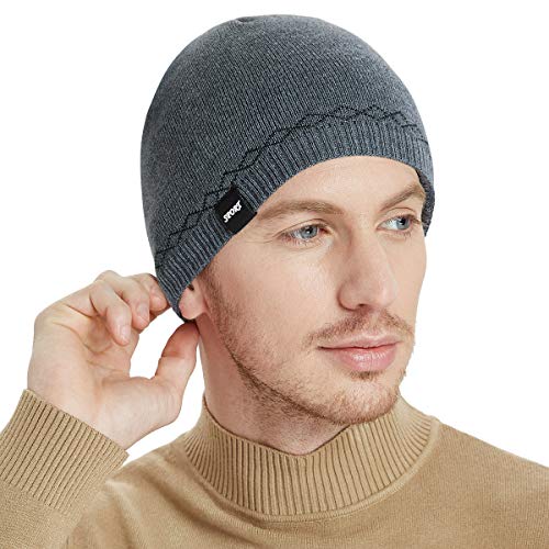 Mens Winter Beanie Hat Warm Knit Cuffed Plain Toboggan Ski Skull Cap (3 Patterns) - color: B2-grey