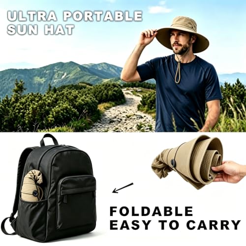Fishing Sun Hat for Men UPF 50+ Wide Brim Boonie Hats for Summer - color: Khaki