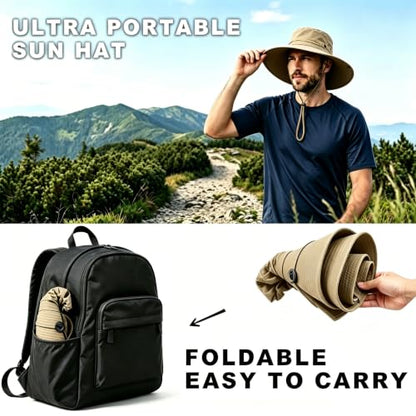 Fishing Sun Hat for Men UPF 50+ Wide Brim Boonie Hats for Summer - color: Khaki