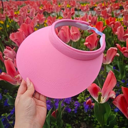 2 Pack Sun Visors Women Wide Brim Clip on Summer Hats Adjustable UV Protection - color: White,pink