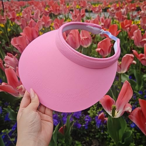 2 Pack Sun Visors Women Wide Brim Clip on Summer Hats Adjustable UV Protection - color: White,pink