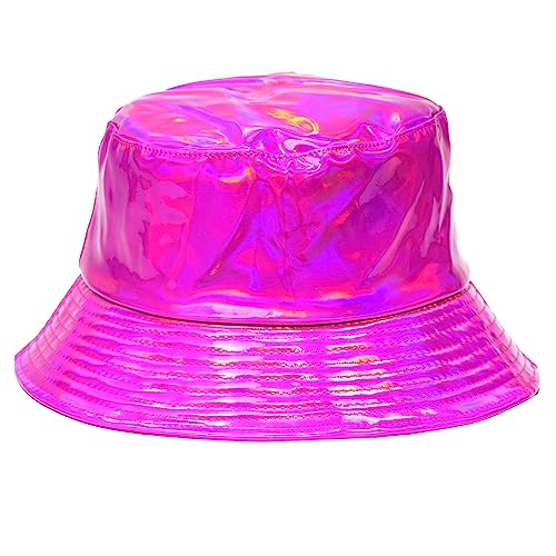 Rave Bucket Hat for Women & Men - Cute Bucket Hats - Festival Hat Adjustable 50+ SPF Protection Rave Accessories - color: Holographic Pink