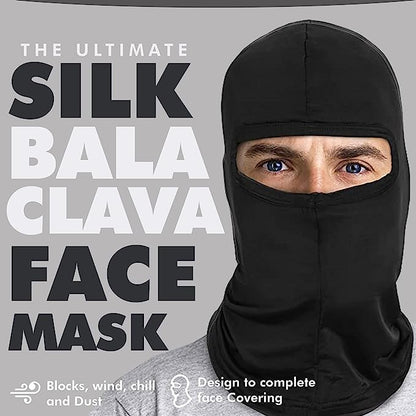 Silk Balaclava Face Mask Men - Breathable Under Helmet Wear Windproof Motorcycle Balaclava - color: Black - 2 Pack