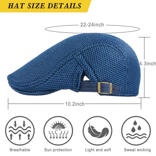 Xinveen Men's Mesh Cap Breathable Summer Newsboy Hat Adjustable Beret Ivy Cap Irish Cabbie Driving Hunting Hats - color: Navy