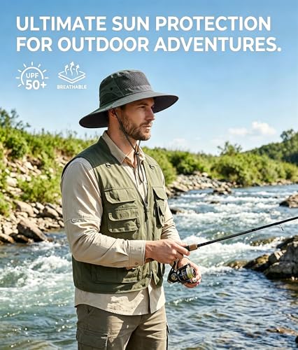 Sun Bucket Hat for Men Women Wide Brim UPF 50+ UV Protection Waterproof - color: Army Green