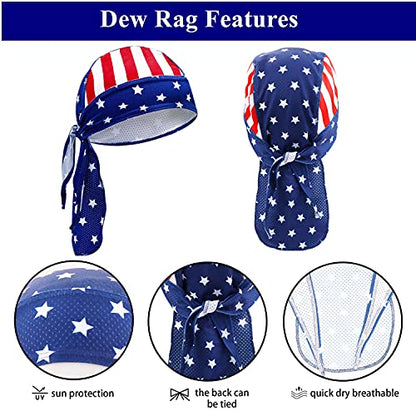 4 Pack Head Wraps Cycling Caps Dew Rag Skull Caps Beanie Cap Do Rags, Pirate Hats, Doo Rag, Durag Bandana - color: Flags, size: One Size