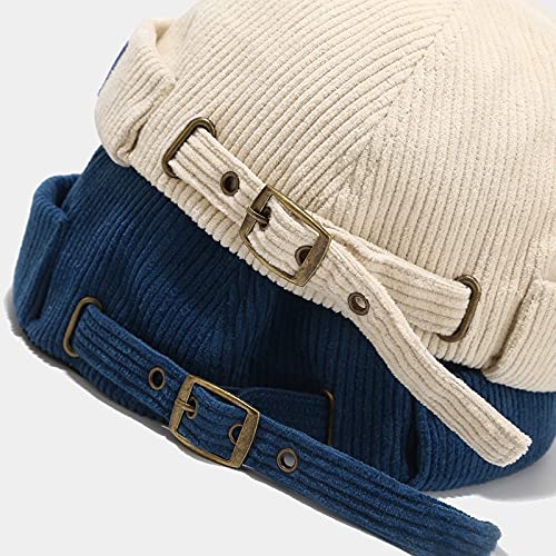Men Hats Docker Cap Hats Beanie Sailor Cap Worker Hat Rolled Cuff Retro Brimless Hat with Adjustable - color: Dzm92*blue