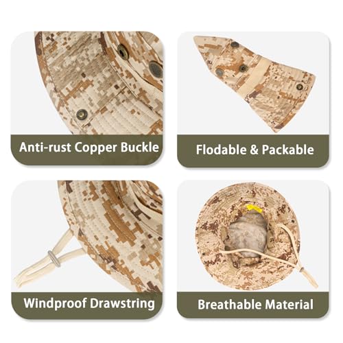 Sun Hats for Men Women Bucket Hat UPF 50+ Boonie Fishing Safari Hat - color: Desert Digital