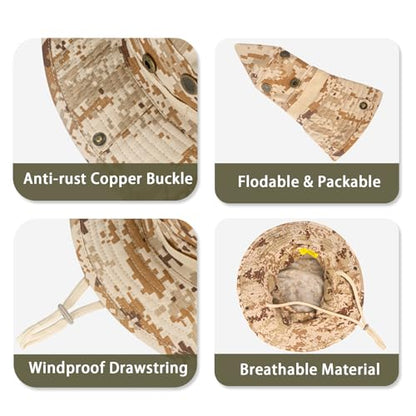 Sun Hats for Men Women Bucket Hat UPF 50+ Boonie Fishing Safari Hat - color: Desert Digital