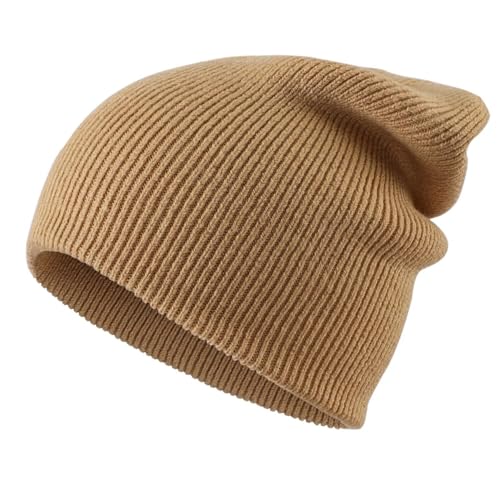 Connectyle Thick Cuffed Beanie for Men & Women Double Layer Knit Winter Hat Acrylic Watch Hat Warm Stocking Skull Cap - color: Khaki