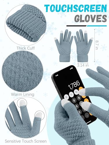 LOROME Winter Beanie Hat Scarf Gloves, Warm Fleece Knit Neck Scarf Set Gift - color: Light Blue