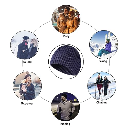 Winter Beanie Hat for Men & Women - Warm Stretchy Skull Cap, Thick Knitted Cuffed Beanies for Cold Weather - color: Navy