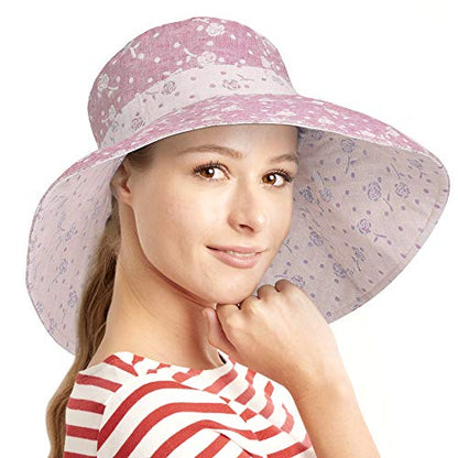 Womens 5'' Super Wide Brim Sun Hats Summer UPF 50+ Beach Hat Foldable Floppy Rose Cap - color: Red