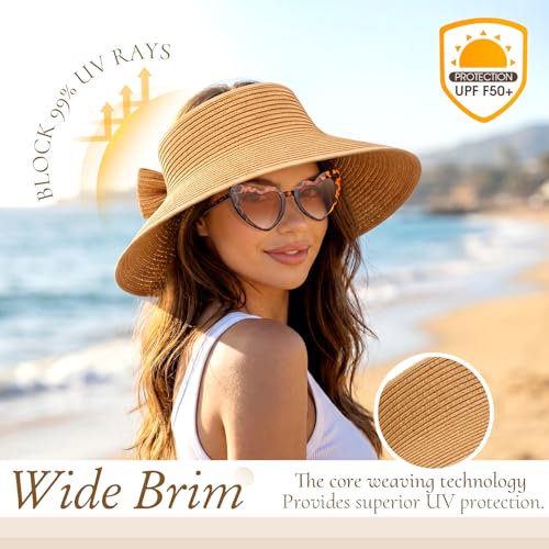 12 pcs Sun Hats and Heart Sunglasses Sets Wide Brim Beach Hat Summer UV Packable Foldable Visors for Women, Girls - color: Multicolor
