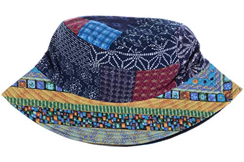 BYOS Unisex Trendy Reversible Lightweight Printed Bucket Hat Packable Outdoor - color: Hippie Patch Multi Blue