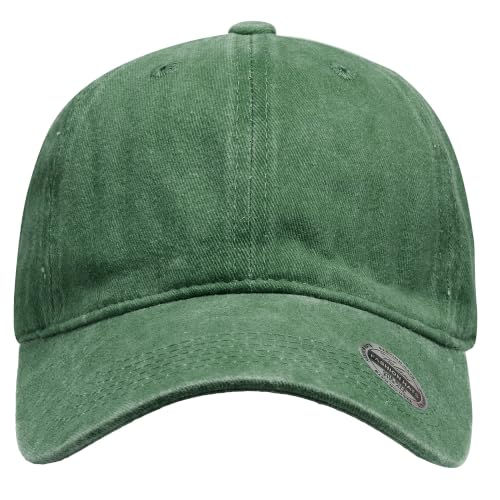 Falari Vintage Washed Cotton Baseball Caps, Original Classic Adjustable Size Low Profile Unconstructed Distressed Dad Hat - color: 1pk - Green