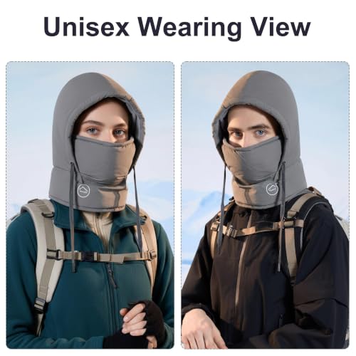 HUAMULAN Unisex Winter One Piece Balaclavas Hoodie Ski Snow Hats Earmuff - color: Darkgray Solid