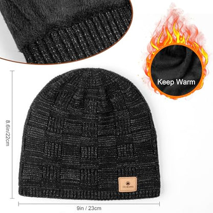 Ocatoma Winter Beanie Warm Knit Hat for Men Fleece Lined Cuffless Cap - color: Navy