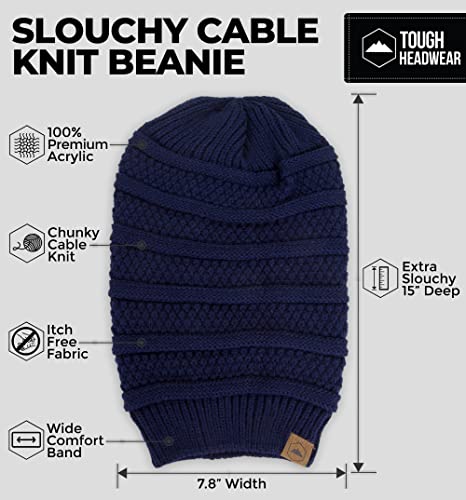 Tough Headwear Slouchy Oversized Beanie Hat - Warm Winter Hats for Women - Stretch Fit Mens Beanie - color: Navy Blue