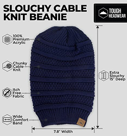 Tough Headwear Slouchy Oversized Beanie Hat - Warm Winter Hats for Women - Stretch Fit Mens Beanie - color: Navy Blue