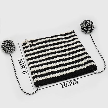 XYIYI Crochet Hats for Women Fox Knit Hat with Pompoms Grunge Goth Accessories Slouchy Beanies for Women Girls - color: Black White