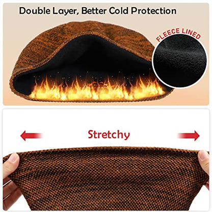 Lvaiz Winter Beanie for Men Women Warm Fleece Lined Reversible Skull Cap - color: Dark Orange+black)