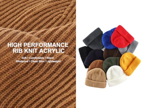 Home Prefer Rib Knit Beanie Hat for Men and Women Cuffed Beanie Winter Hat - color: Black+khaki