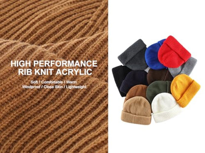 Home Prefer Rib Knit Beanie Hat for Men and Women Cuffed Beanie Winter Hat - color: Black+khaki