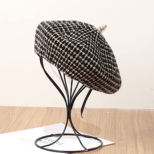 Women Winter Classic Beret Hat Newsboy Cap Painter Hats Houndstooth Beret Hats - color: Jd05 Black