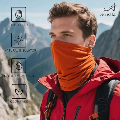 ACUSHLA 100% Merino Wool Neck Gaiter Men Women Winter Ski Face Mask Scarf - color: Maple Leaf