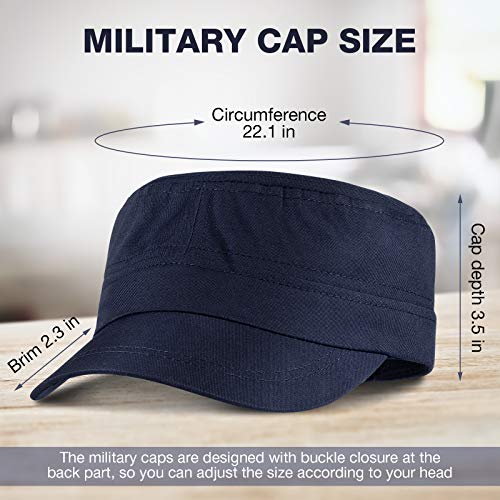 Eurzom 6 Pcs Cadet Cap Military Hat for Men Women Adjustable - color: Black, Beige, Navy, Army Green, Coffee, Gray