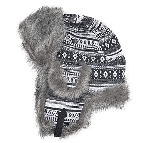 Janey&Rubbins Russian Hat Fur Soviet Ushanka Cossack Winter Cap Earflap Snow Ski Headwear - color: Silver/Knitted, size: Large
