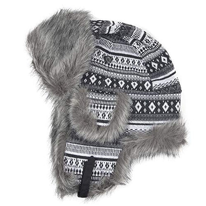Janey&Rubbins Russian Hat Fur Soviet Ushanka Cossack Winter Cap Earflap Snow Ski Headwear - color: Silver/Knitted, size: Large