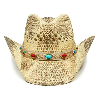 FLUFFY SENSE. Cowgirl Hats for Women Straw Cowboy Hat Western Beach Sun Hat with Shapeable Brim for Coastal Cowgirl - color: Sunkissed Blonde
