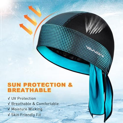 YANIKY Bandanas Skull Caps for Men, Women Skull Cap Helmet Liner Dew Rags - color: Black Print+bluegreen