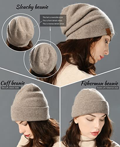 jaxmonoy Slouchy Knit Beanies Winter Hats for Women Men Soft Warm Reversible Slouch Cuffed Skull Knitted Beanie Cap - color: Brown