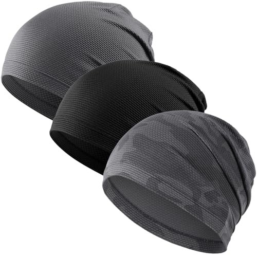 WTACTFUL 3-Pack Breathable Cooling Skull Cap for Men Women Thin Beanie - color: Black+gray+camogray