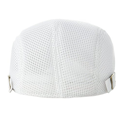 VOBOOM Men Mesh Newsboy Flat Cap Ivy Cabbie Newsboy Cap - color: White