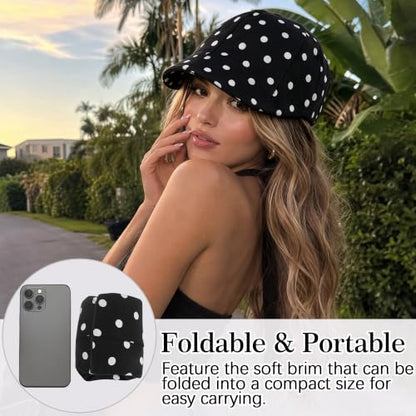 Stylish Newsboy Cap Soft Foldable Flat Cap for Big Heads - color: Black With Polka Dots