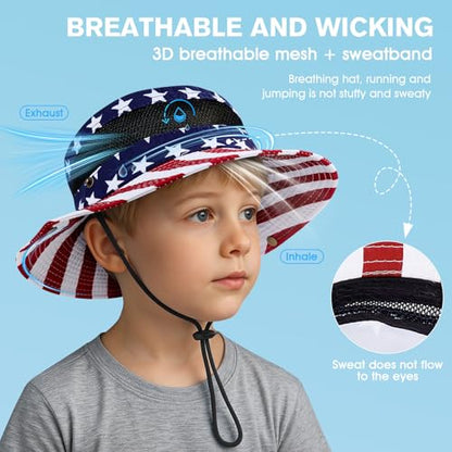 Century Star Outdoor Kids Sun Hat UPF 50+ Quick Dry Adjustable Bucket Hat Windproof Waterproof Beach Fishing Safari Hat - color: American Flag