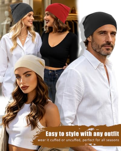 vidsel 100% Cotton Slouchy Beanie for Women Men, Thin Beanies Winter Hat - color: Red