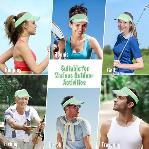 Foldable Sports Sun Visor Hat - Adjustable Running Golf Tennis Cap with Mesh&Reflective Design, Quick Drying for Men & Women - color: Mint Green/Reflective