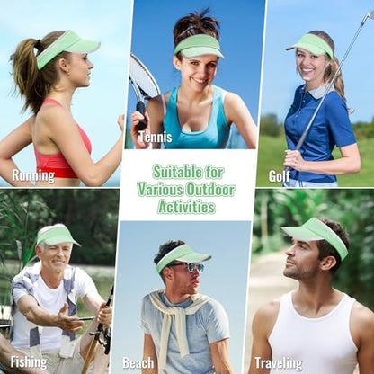 Foldable Sports Sun Visor Hat - Adjustable Running Golf Tennis Cap with Mesh&Reflective Design, Quick Drying for Men & Women - color: Mint Green/Reflective